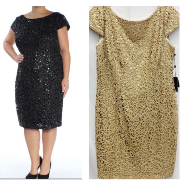 Adrianna papell GOLD sequins cap sleeves dress